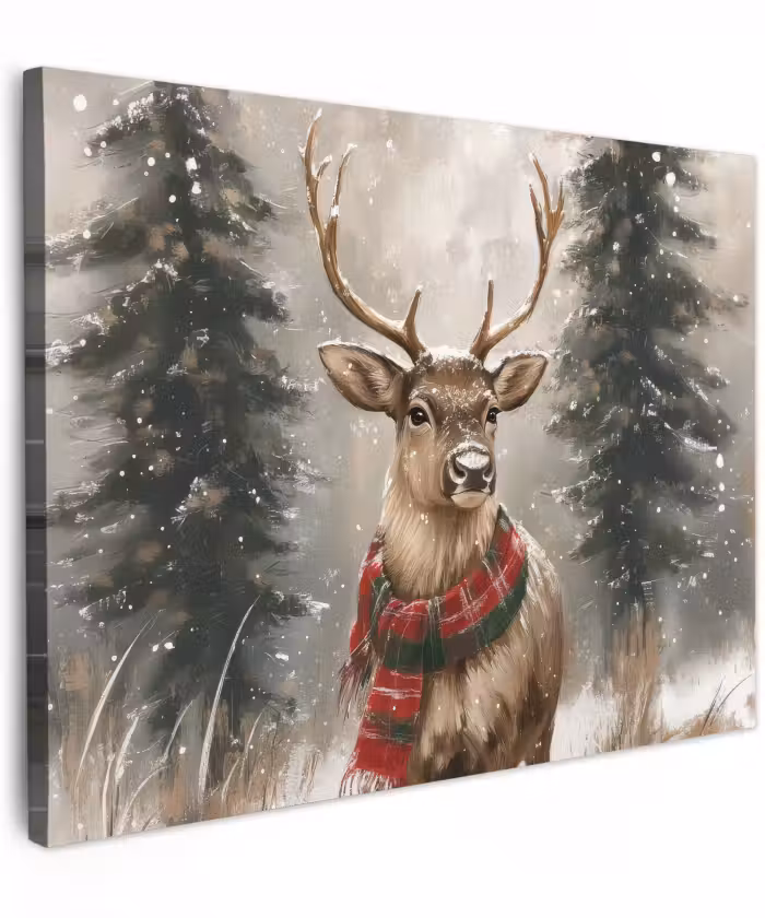 Canvas schilderij - Winter - Bos - Rendier - Donker