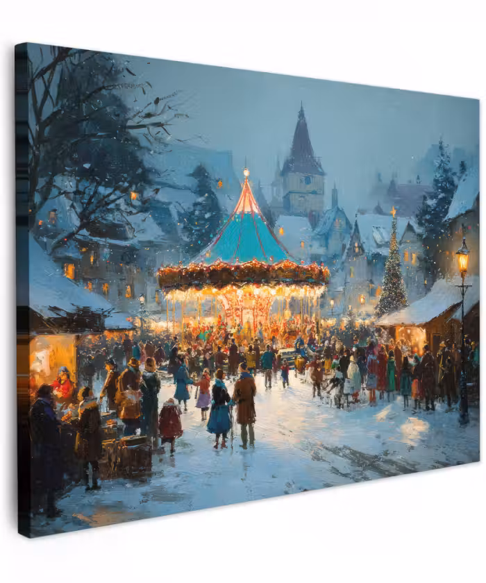 Canvas schilderij - Winterkermis - Dorp - Kleurrijk