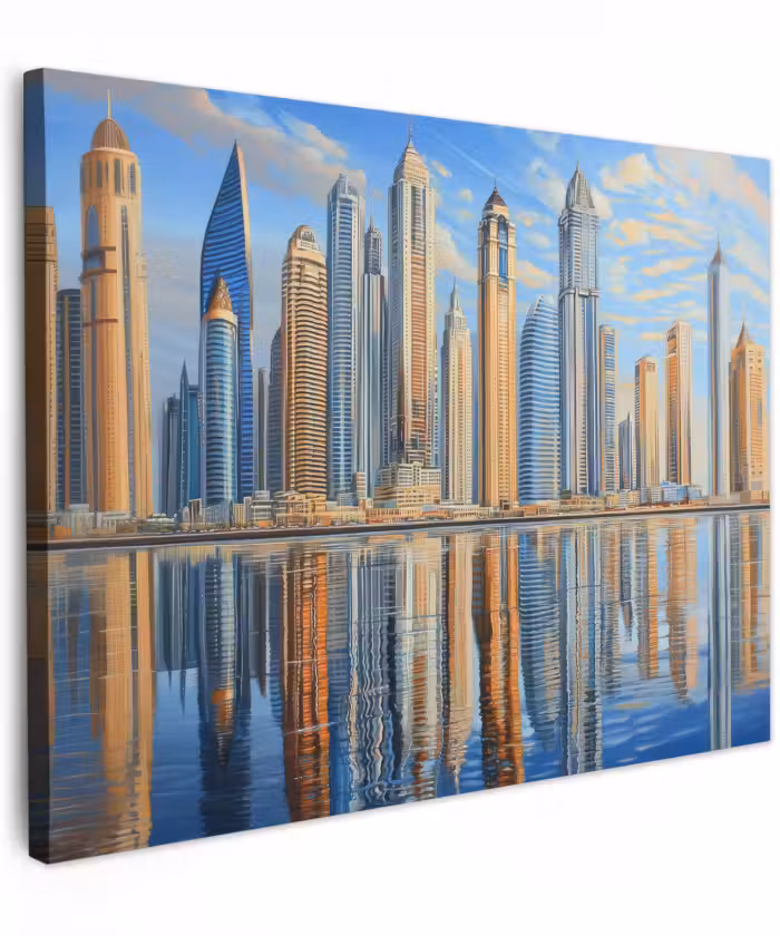 Canvas schilderij - Skyline - Wolkenkrabbers - Water - Blauw