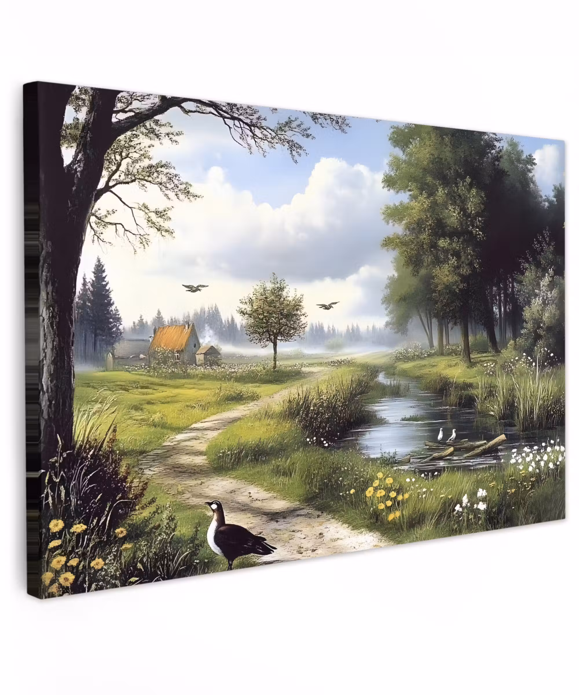 Canvas schilderij - Zandpad - Groen landschap - Water