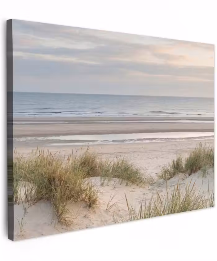 Canvas schilderij - Zandstrand - Bewolkt - Duinen