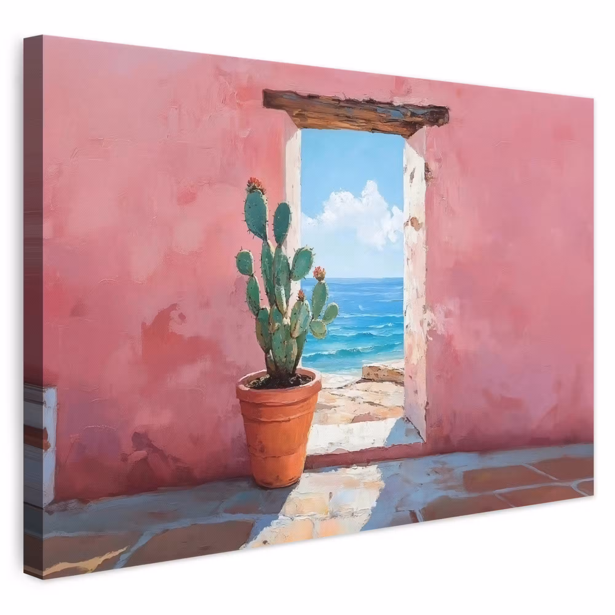 Canvas schilderij - Zee - Roze - Cactus