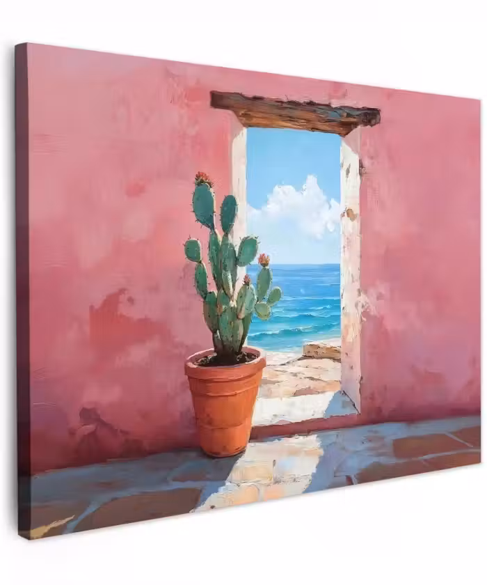 Canvas schilderij - Zee - Roze - Cactus