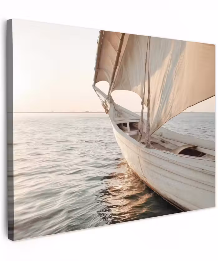 Canvas schilderij - Zeilboot - Zee - Beige - Zon