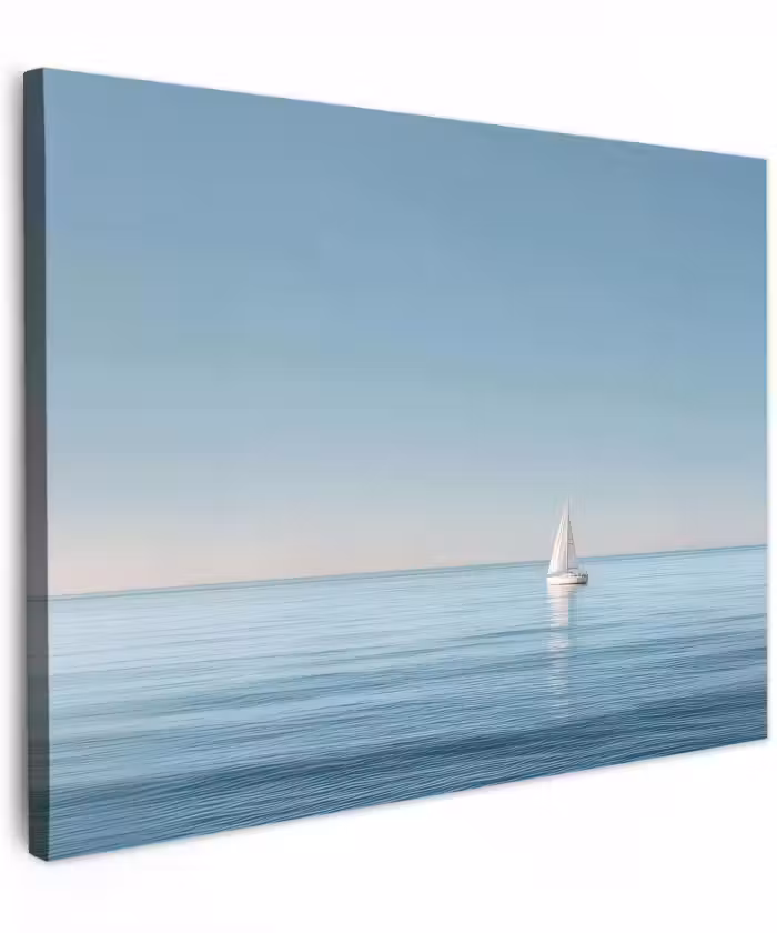 Canvas schilderij - Zeilbootje - Kalme zee - Helderblauwe hemel