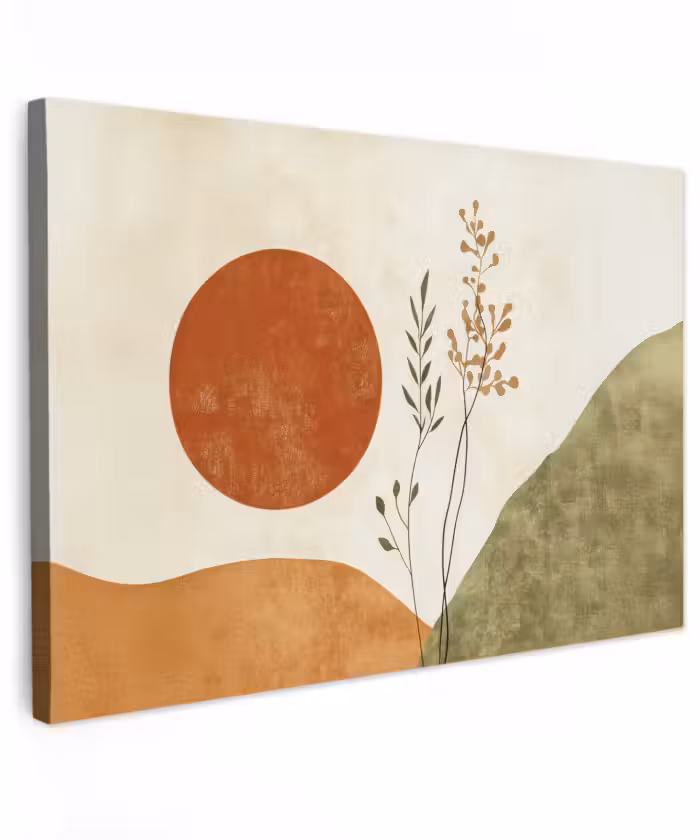 Canvas schilderij - Zon - Abstract - Takken - Oranje