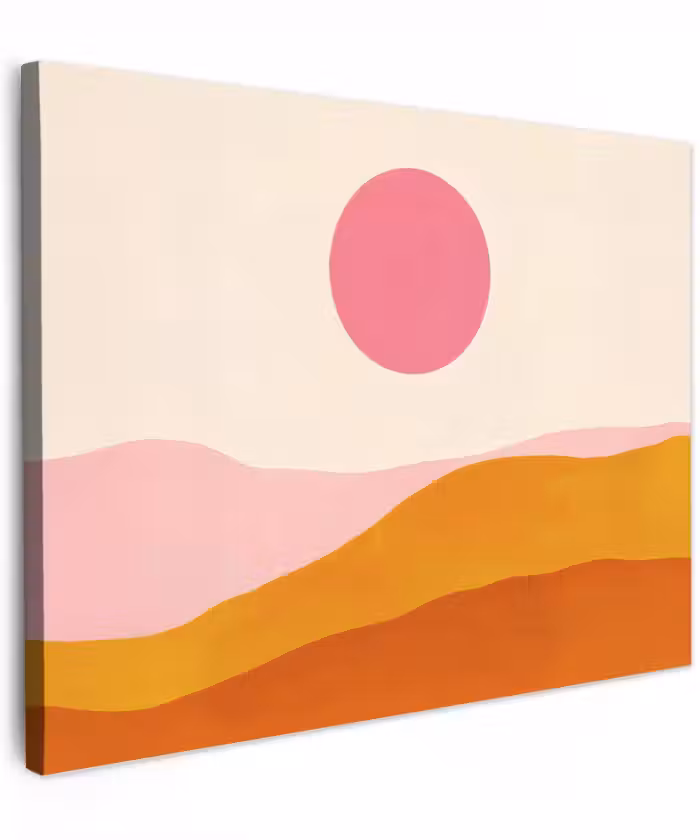 Canvas schilderij - Zon - Heuvels - Abstract - Roze
