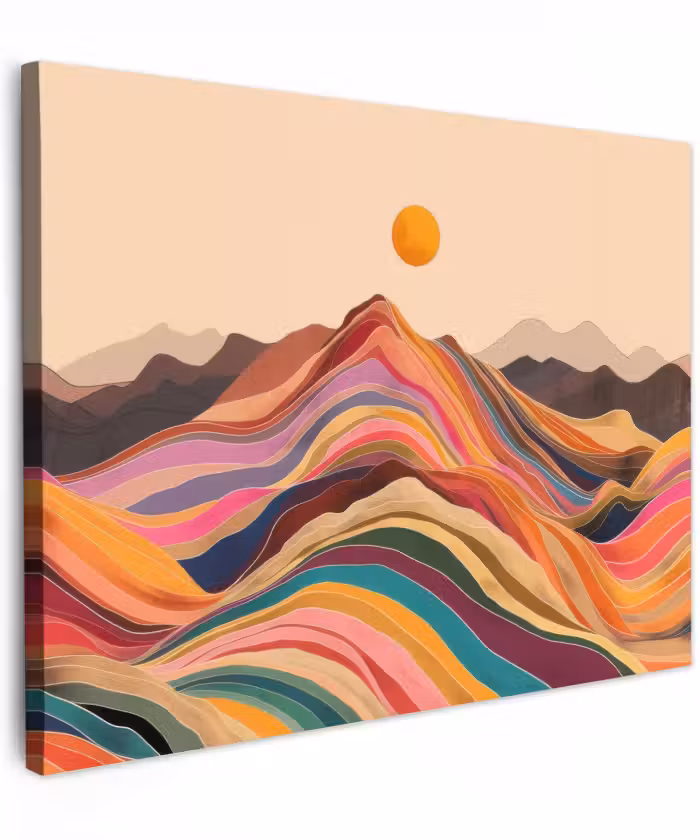 Canvas schilderij - Zon - Kleurrijk landschap - Bergen