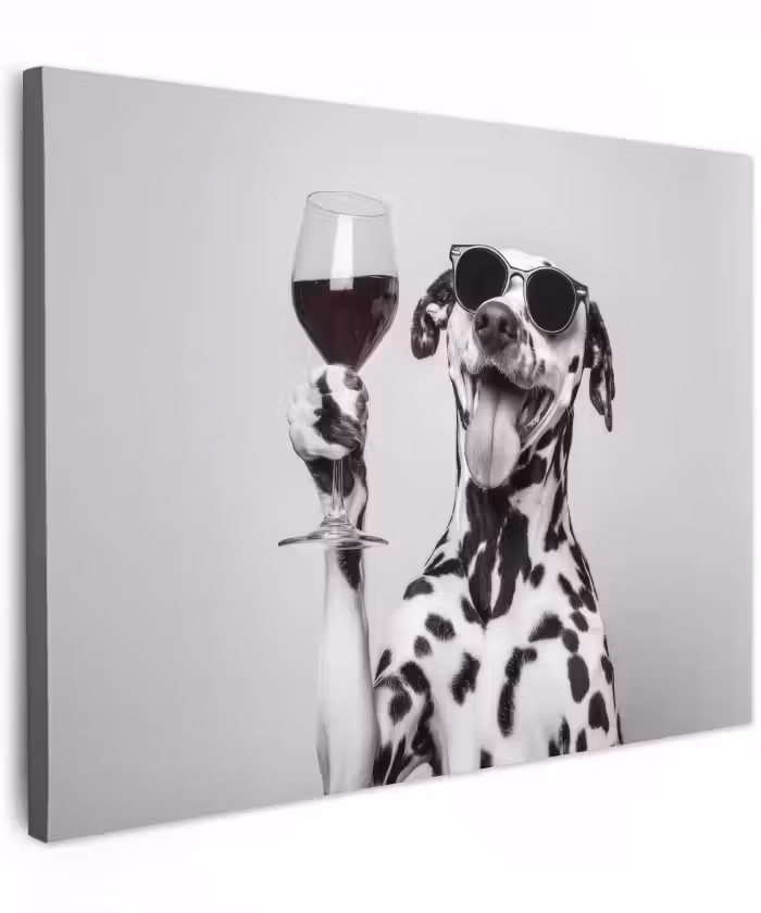 Canvas schilderij - Zonnebril - Dalmatiër - Wijnglas - Tong