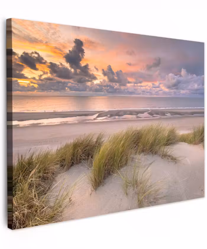 Canvas schilderij - Zonsondergang - Duin - Strand - Planten - Zee