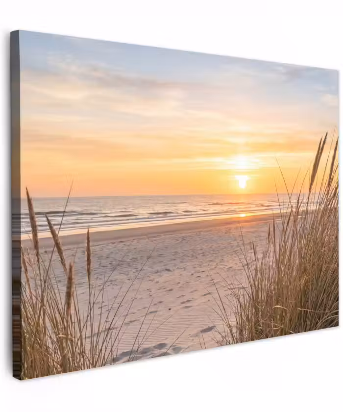 Canvas schilderij - Zonsondergang - Duinen - Zee