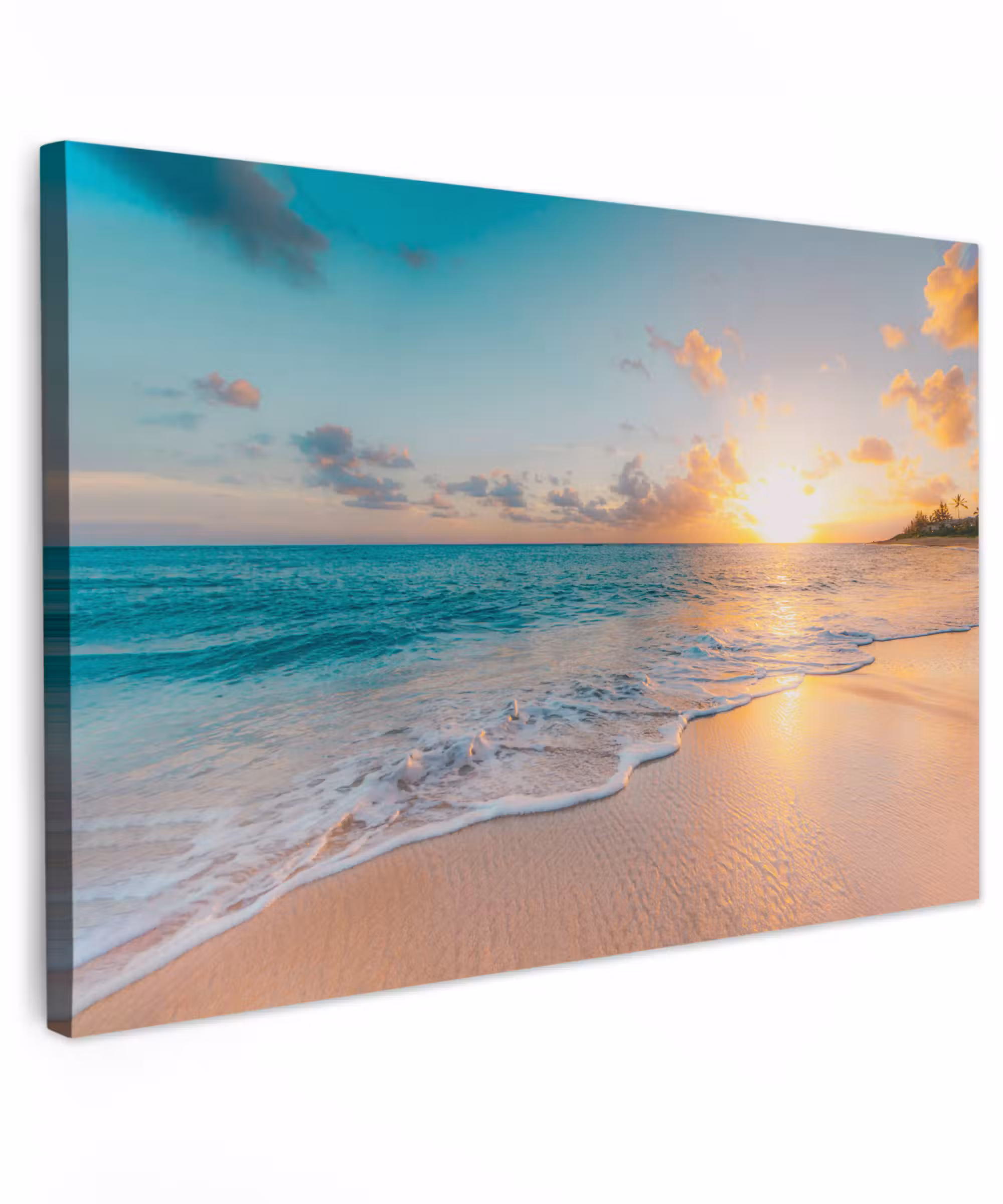 Canvas schilderij - Zonsondergang - Strand - Zee - Zomer - Blauw