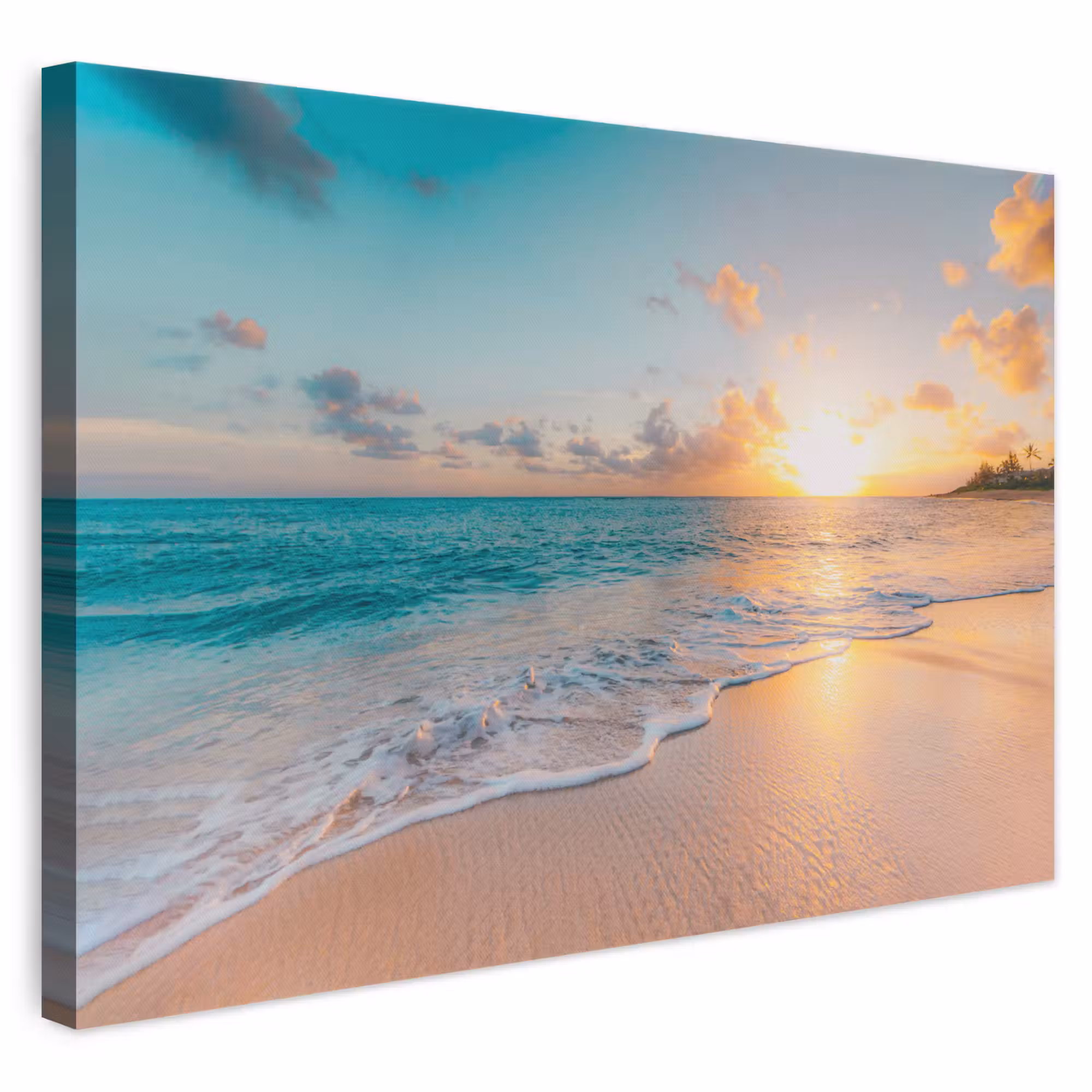 Canvas schilderij - Zonsondergang - Strand - Zee - Zomer - Blauw