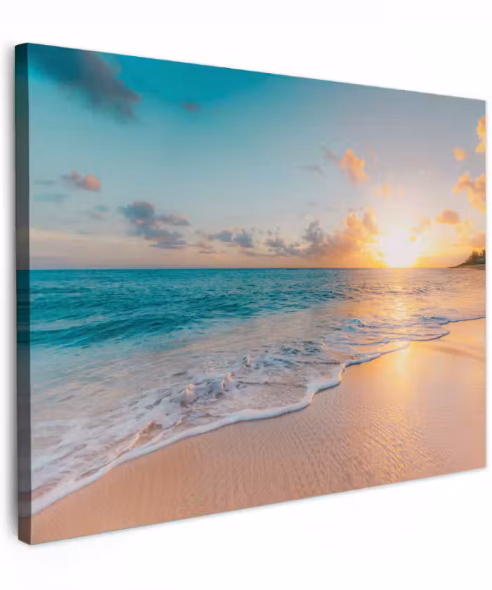 Canvas schilderij - Zonsondergang - Strand - Zee - Zomer - Blauw