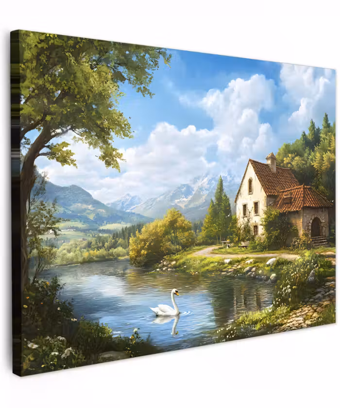 Canvas schilderij - Zwaan - Bomen - Rust