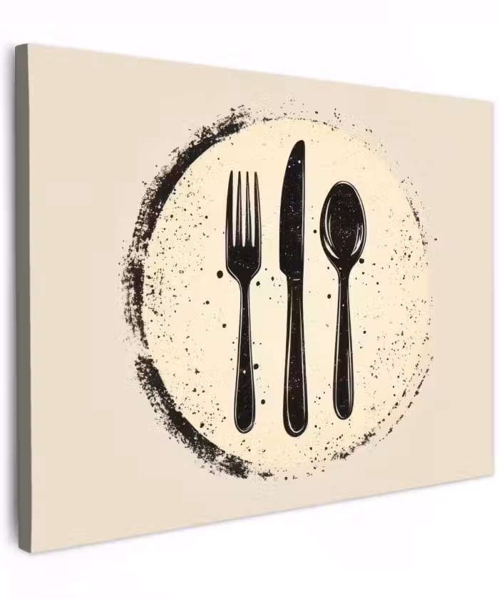 Canvas schilderij - Zwart - Bestek - Rondje