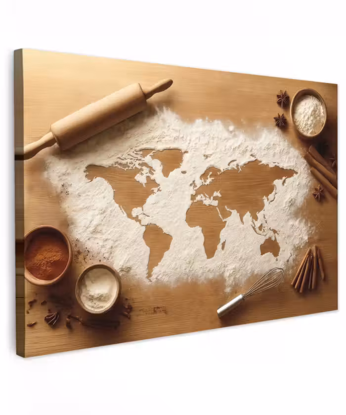 Canvas schilderij - Hout - Wereldkaart - Bakken - Keuken