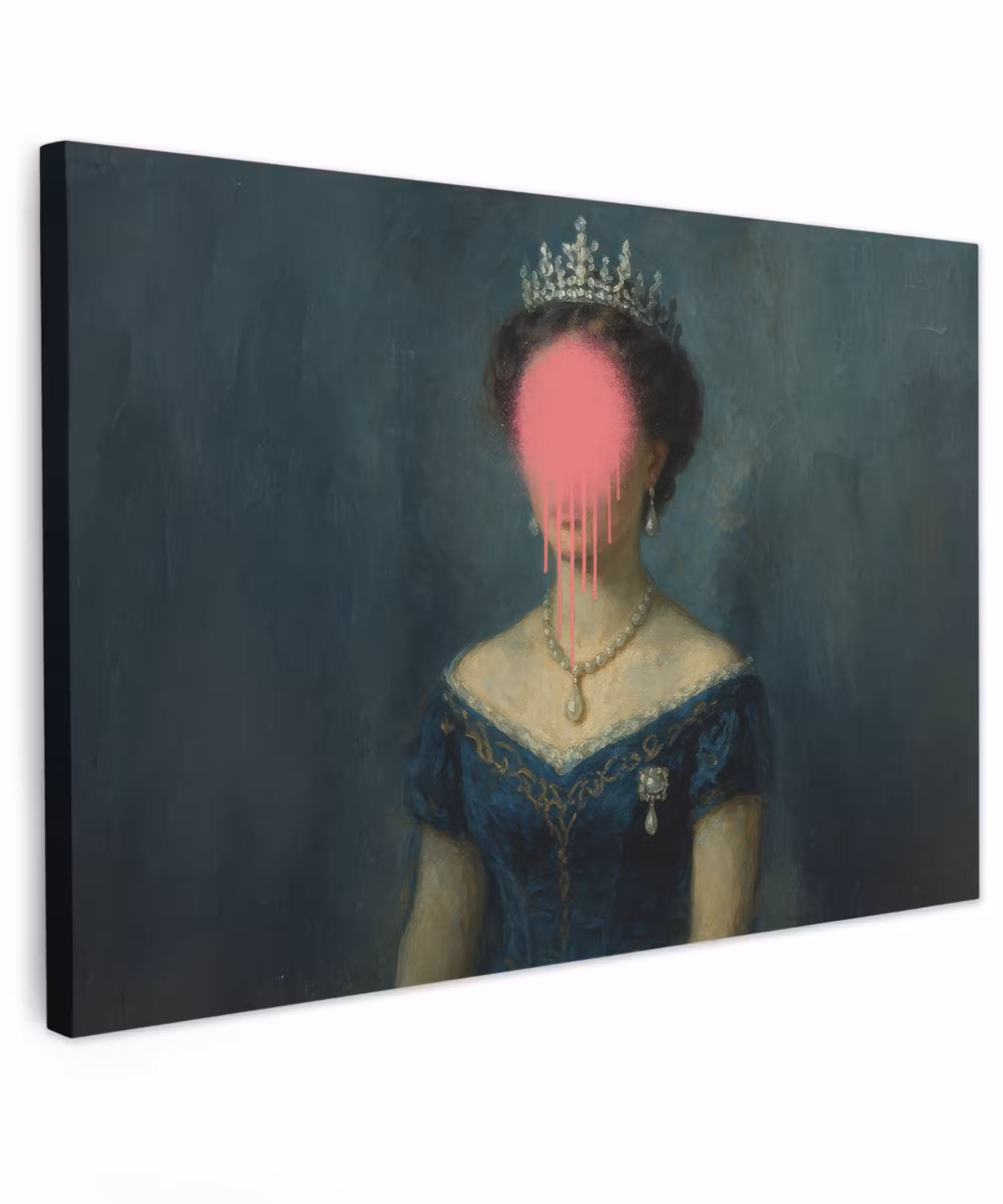 Canvas schilderij - Kroon - Roze druipend verf - Portret