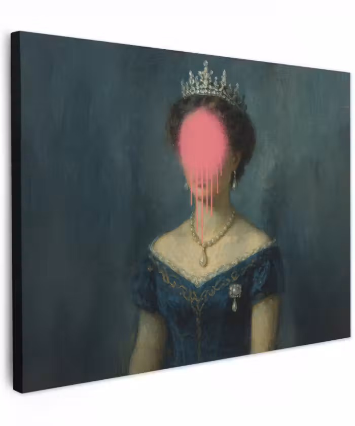 Canvas schilderij - Kroon - Roze druipend verf - Portret