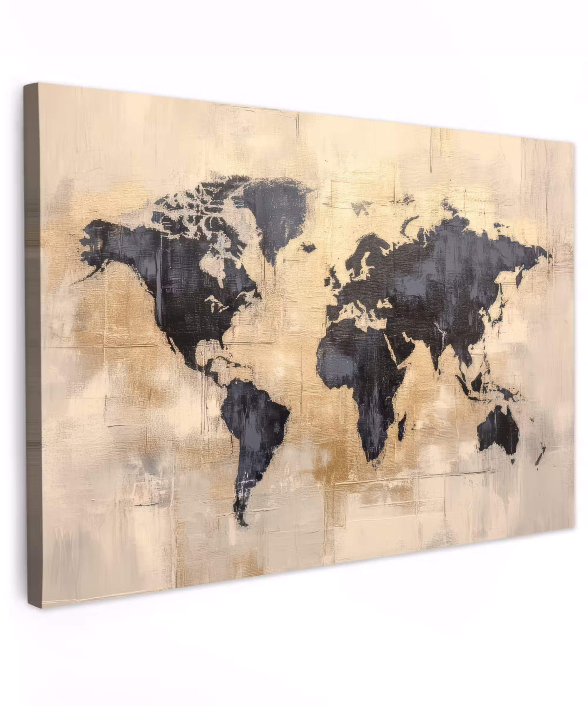 Canvas schilderij - Wereldkaart - Goud - Zwart - Abstract