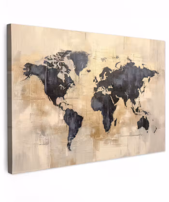 Canvas schilderij - Wereldkaart - Goud - Zwart - Abstract