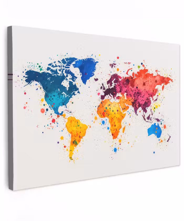 Canvas schilderij - Wereldkaart - Graffiti - Kleurrijk