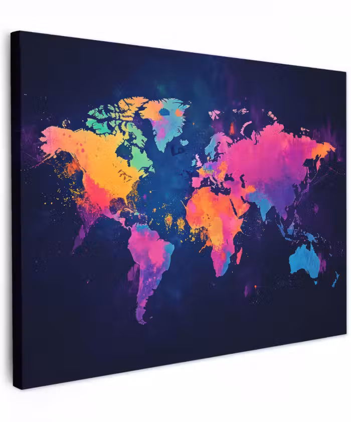 Canvas schilderij - Wereldkaart - Kleurrijk - Graffiti