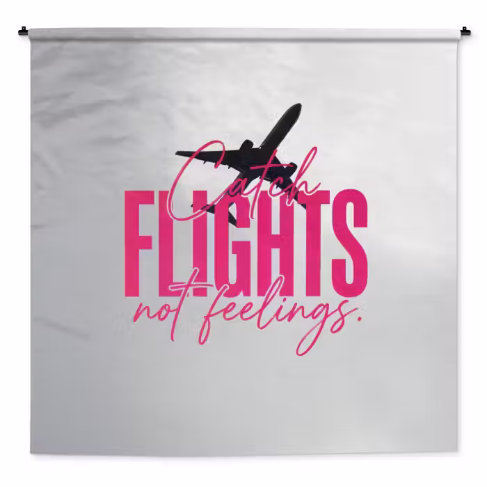 Wandkleed - Catch flights not feelings - Vliegtuig - Roze