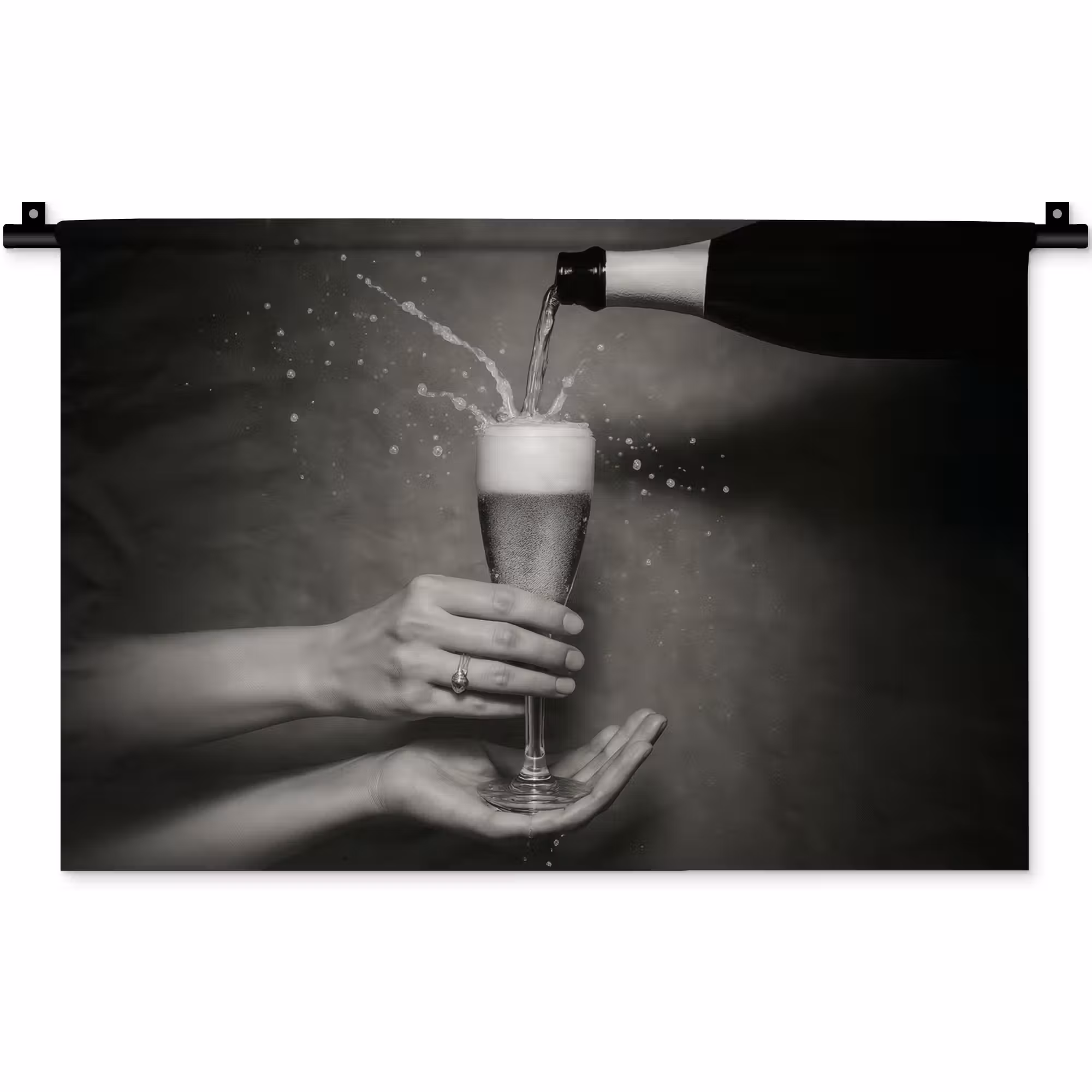 Wandkleed - Champagnefles - Glas - Minimalistisch - Spetters