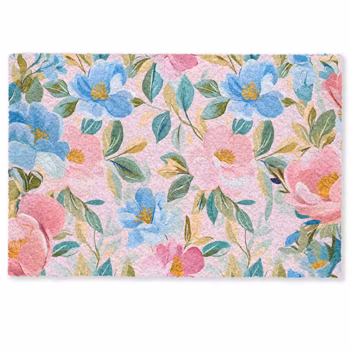 Deurmat - Blauw - Roze - Bloemen