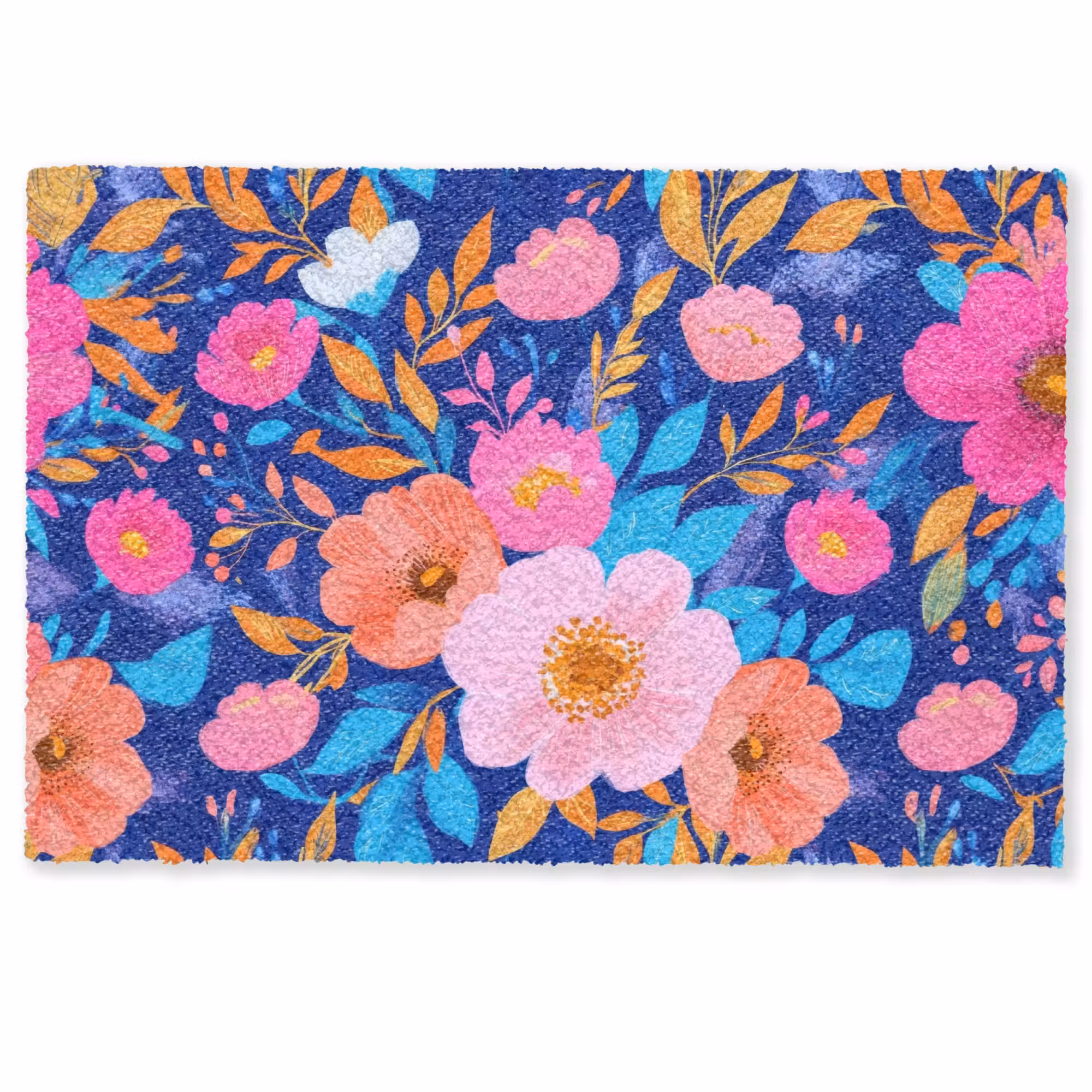 Deurmat - Bloemen - Blauw - Roze