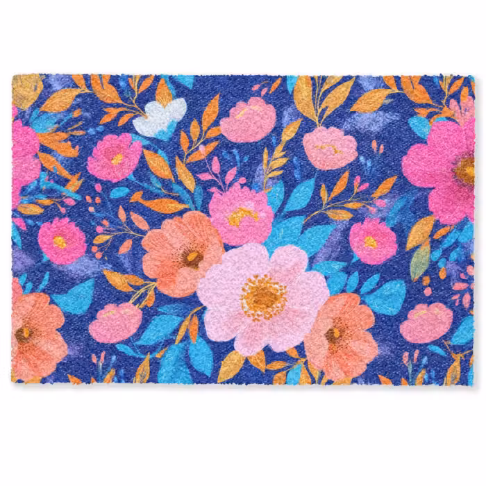 Deurmat - Bloemen - Blauw - Roze