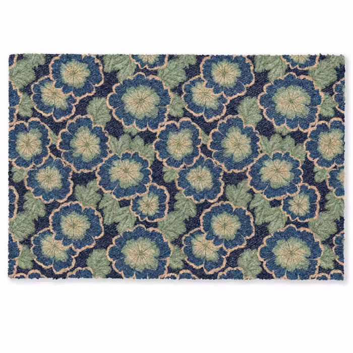 Deurmat - Bloemen - Borduurwerk - Patroon - Blauw - Groen