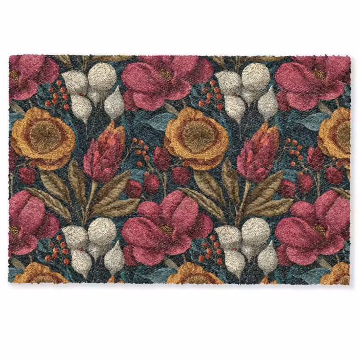 Deurmat - Bloemen - Patroon - Rood - Goud