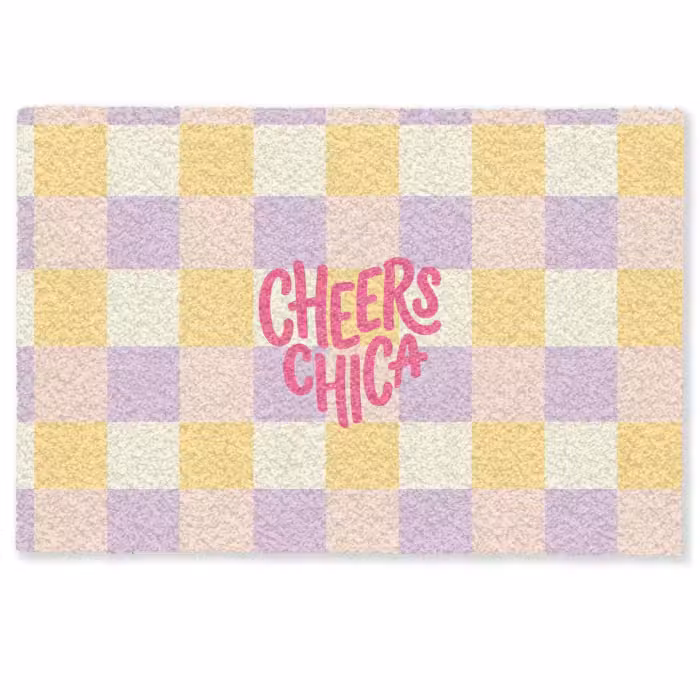 Deurmat - Cheers Chica - Ruitjes - Lila - Geel