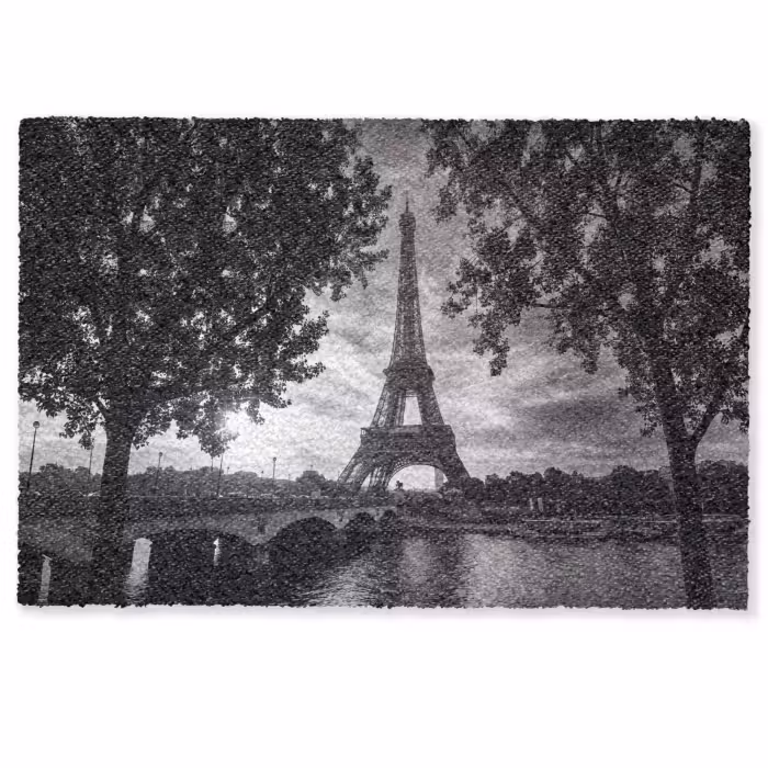 Deurmat - Eiffeltoren - Parijs - Rivier - Architectuur - Zwart-wit