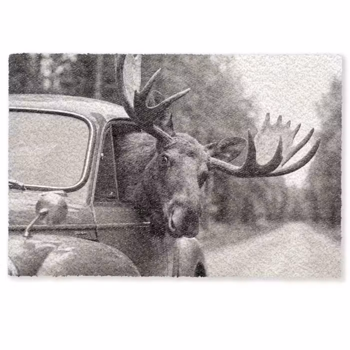 Deurmat - Eland - Auto - Gewei - Zwart - Wit