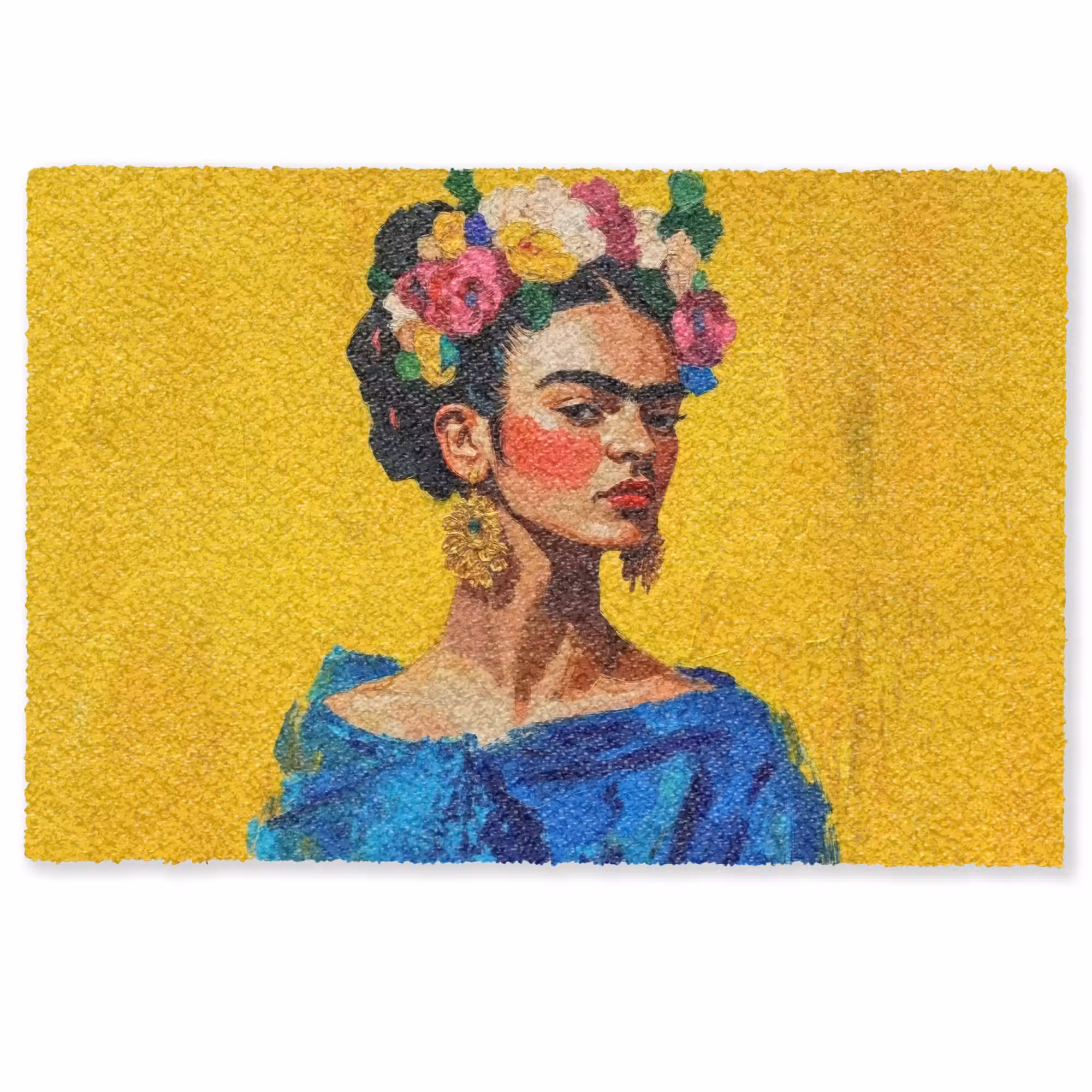 Deurmat - Frida Kahlo - Vrouw - Geel - Blauw - Bloemen
