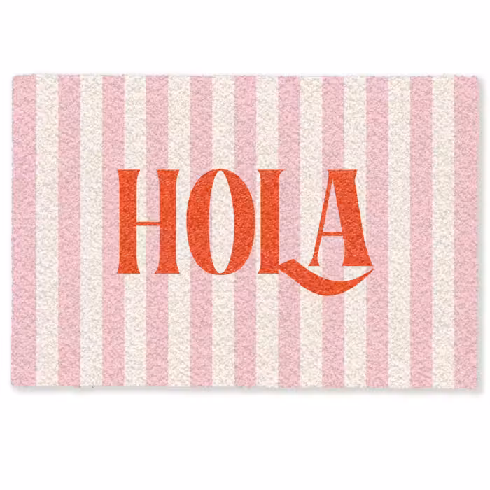 Deurmat - Hola - Quote -  Strepen - Pastel - Roze - Rood - Wit
