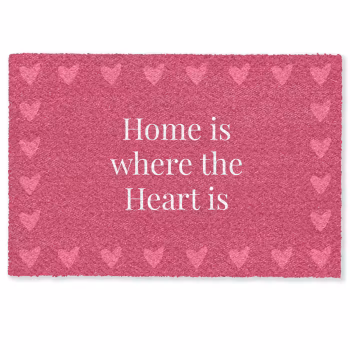 Deurmat - Home is where the heart is - Quote - Roze