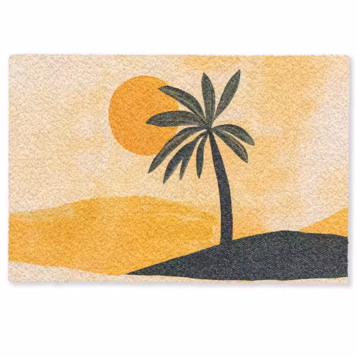 Deurmat - Illustratie - Palmboom - Zon - Heuvels