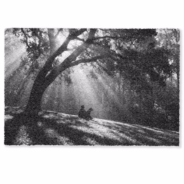 Deurmat - Mens - Hond - Natuur - Zwart-wit - Silhouet