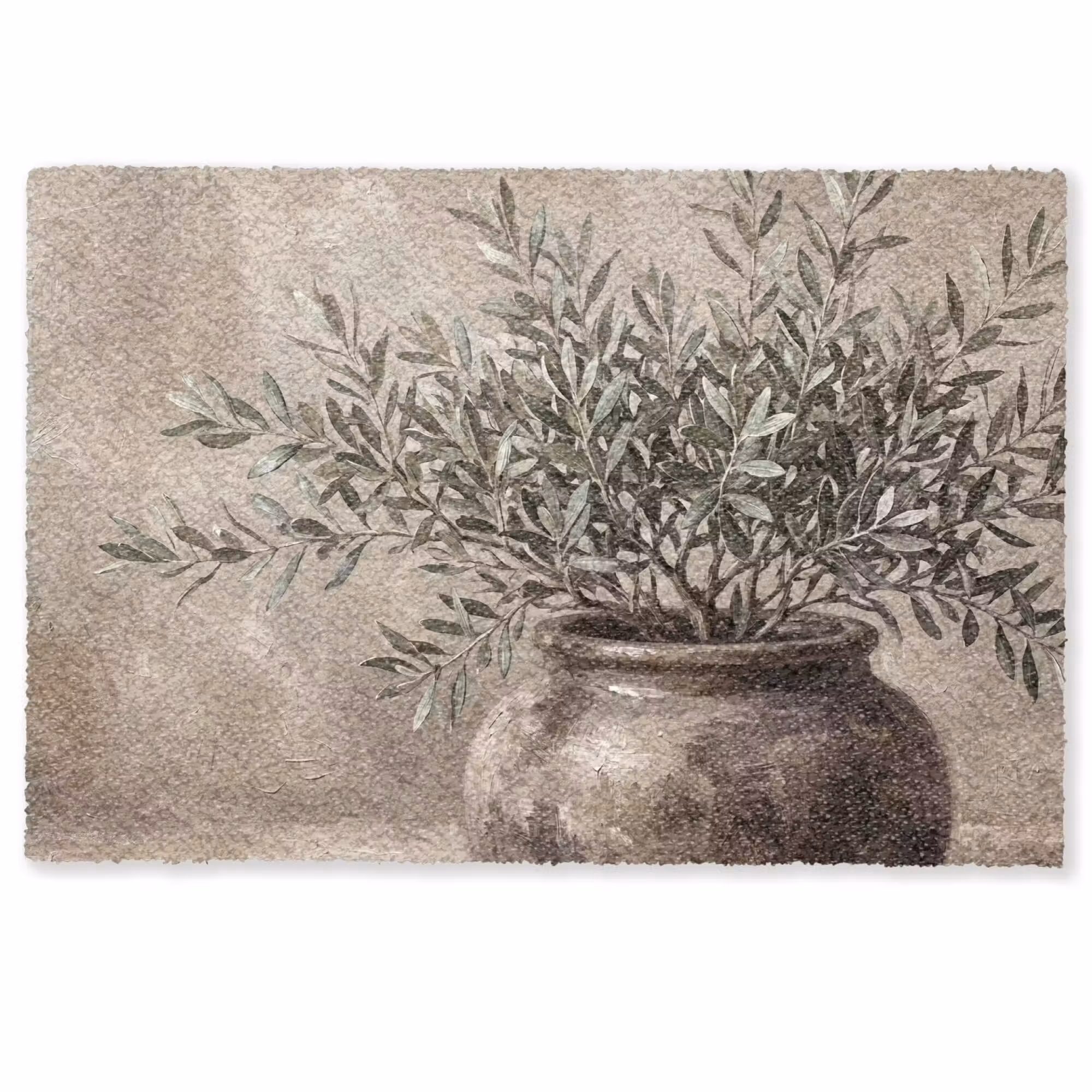 Deurmat - Olijfplant - Aardenpot - Abstract - Beige