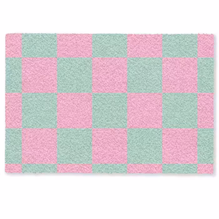 Deurmat - Schaakbord patroon - Groen - Roze - Blokjes
