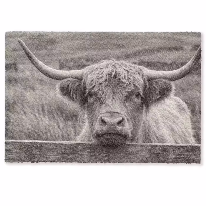 Deurmat - Schotse hooglander - Zwart - Wit - Hout