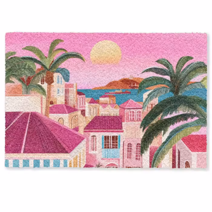 Deurmat - Stad - Roze - Palmbomen