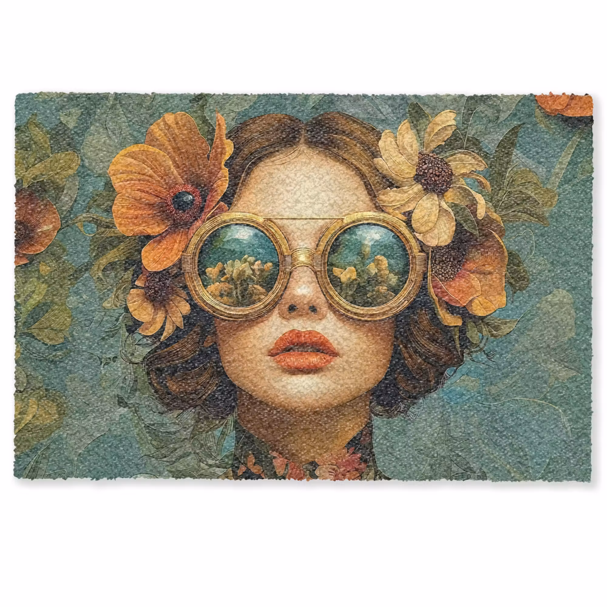 Deurmat - Vrouw - Bloemen - Vlinders - Natuur - Vintage