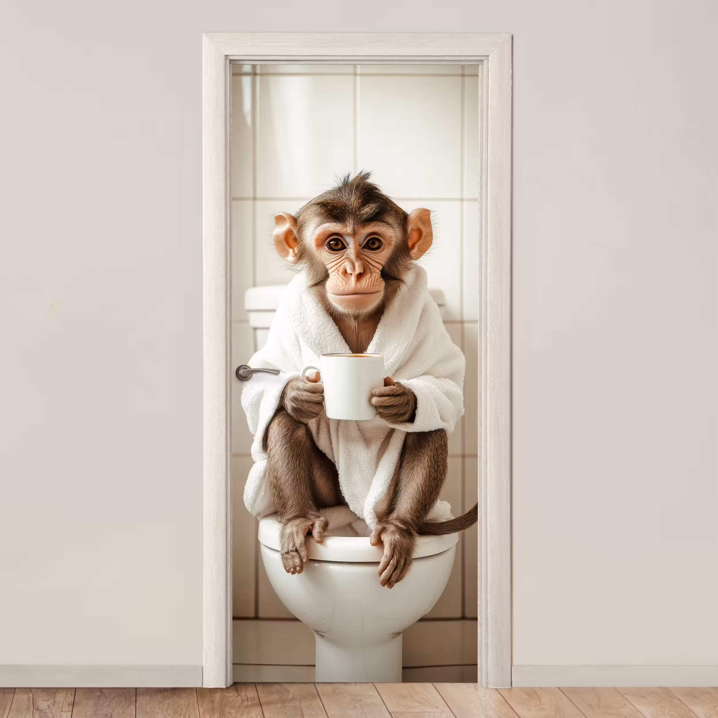 Deursticker - Aap - Modern - WC - Badjas