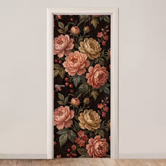 Deursticker - Bloemen - Patroon - Natuur - Vintage - Roze