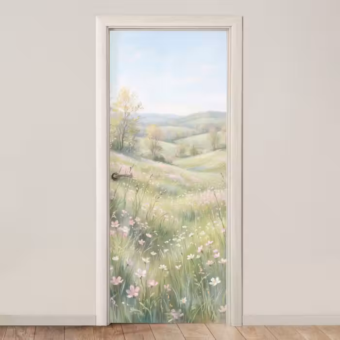 Deursticker - Bloemen veld - Bloemen - Groen